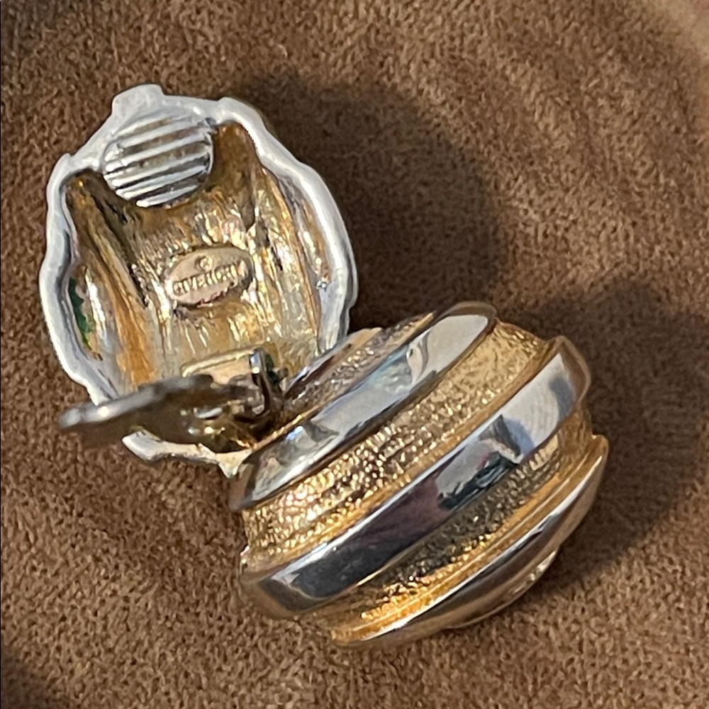 Vintage Givenchy Gold & Silver Textured Clip-On Earrings
